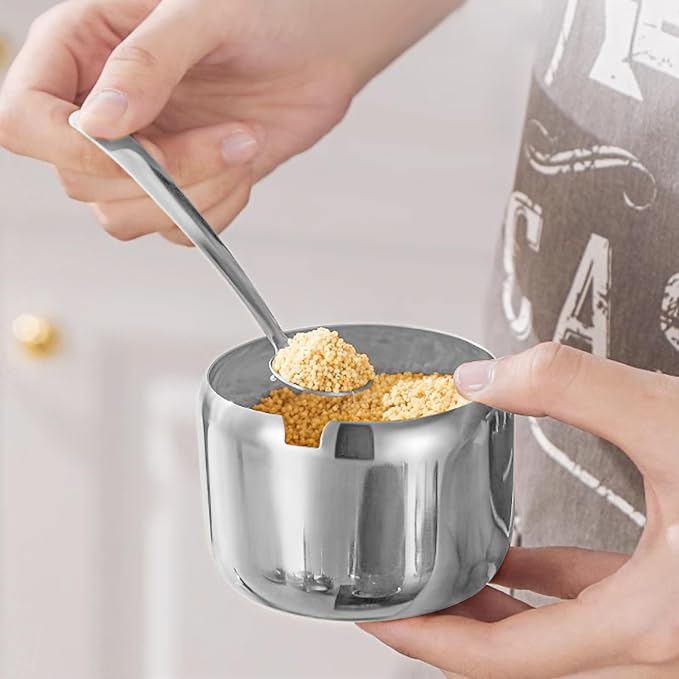 Kitchen Stainless Steel Spice Jars Seasonning Box with Spoons, Seasoning Containers Bottles with Stainless Steel &Clear Glass Cap,10oz for Home and Kitchen (2)