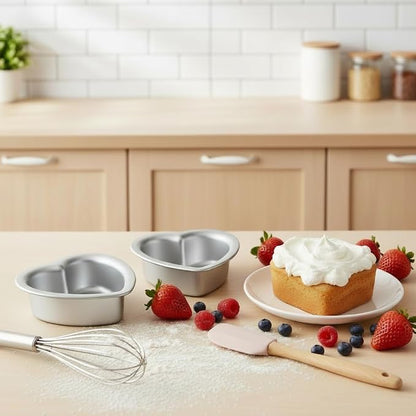 Heart Shaped Cake Pans, 5 × 2 Inch, Set of 2, Aluminum | Baking Cake Pan, For Wedding, Party, Family Occasions, Chocolate, Bread