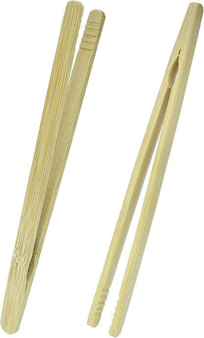 7 Inch Toaster Bamboo Tongs with Anti-slip Design, Wooden Serving Tongs for Salad Toast Kimchi Fruit and Tea (2 Pcs)