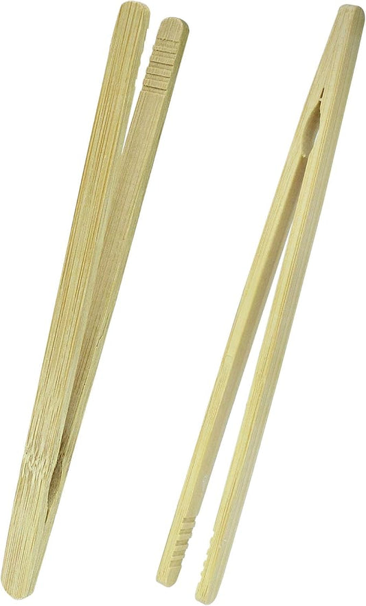 7 Inch Toaster Bamboo Tongs with Anti-slip Design, Wooden Serving Tongs for Salad Toast Kimchi Fruit and Tea (2 Pcs)