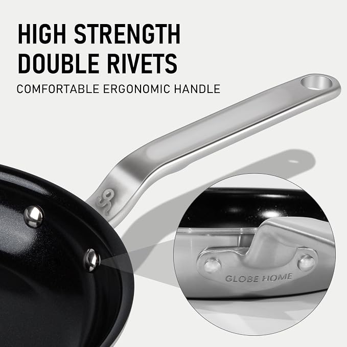 5 Ply Ceramic Non Stick Frying Pans - 10 Inch Stainless Clad Nonstick Skillet, Non Toxic, PTFE & PFOA FREE, Professional Cookware for Induction, All Stoves and Oven up to 650°F