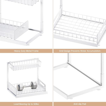 Under Sink Organizer and Storage 2 Pack, Slide Out Cabinet Organizer, Pull Out Sink Shelf for Kitchen Bathroom Laundry, White