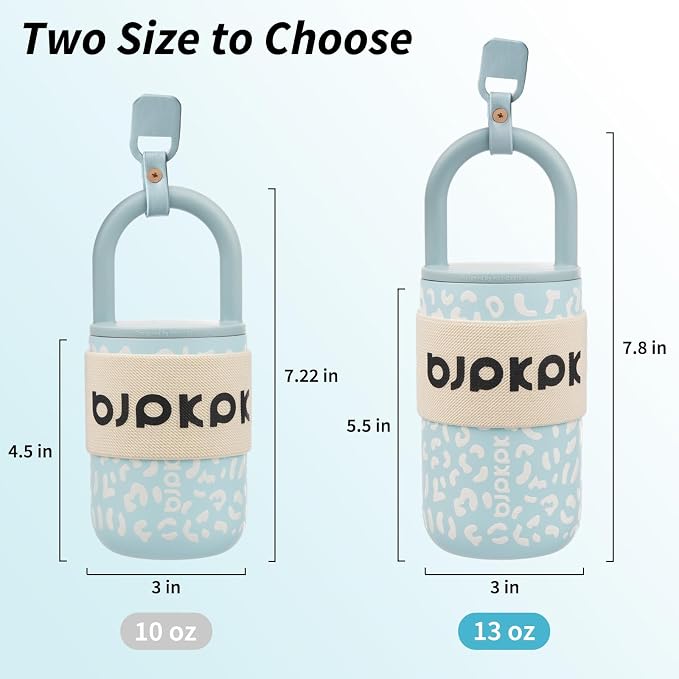 BJPKPK 13oz Insulated Stainless Steel Loop Tumbler With Lid And Handle Travel Coffee Mug Thermal Cup,Light Blue Leopard