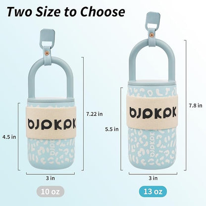 BJPKPK 13oz Insulated Stainless Steel Loop Tumbler With Lid And Handle Travel Coffee Mug Thermal Cup,Light Blue Leopard