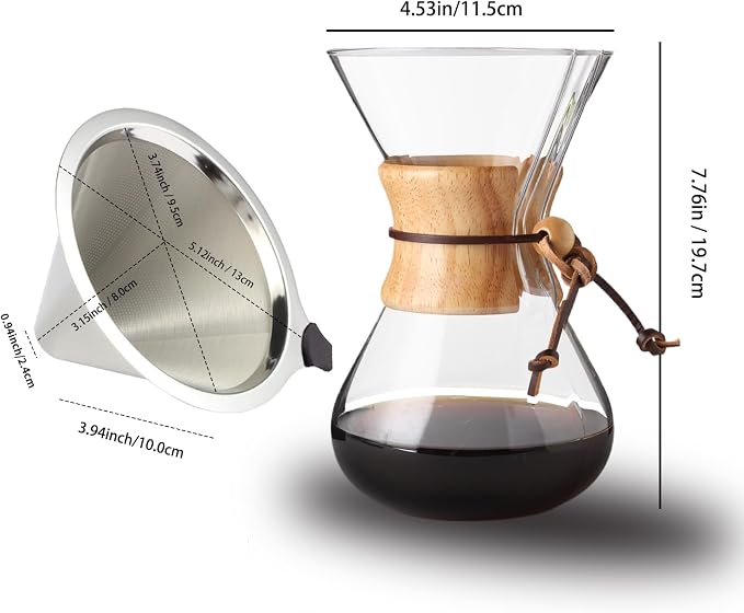 subjectthree Glass Coffee Dripper 6 Cup Pour Over Coffee Maker Set with Reusable Filter Easy Clean for Camping,Office,Cafes,Home Use(20 Ounce)