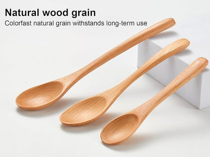 6 Piece Small Wooden Spoons Set - Premium Beech Wood Spoons in 3 Sizes (4.9", 5.9", 7.1") for Honey, Tea, Coffee, Multi-Purpose Mini Teaspoons Utensils for Ice Cream and Soup