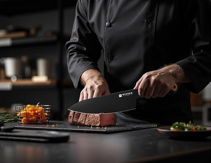 WIZEKA Kitchen Knife Block Set: 15 Pieces Dishwasher Safe Knives Set for Kitchen, Ultra Sharp Black Knife Set With Sharpener, Non-Slip Handle, Anti-Rust Coating, Dark Vision Series, Fathers day