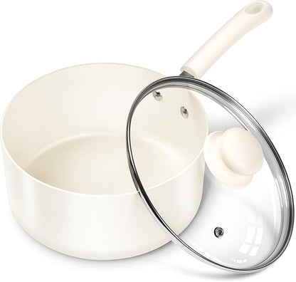 MICHELANGELO Nonstick Saucepan with Lid, Ceramic Sauce Pan Sets, Easy to Clean Sauce Pans, Multi-Purpose Cooking Pots, 3QT, White
