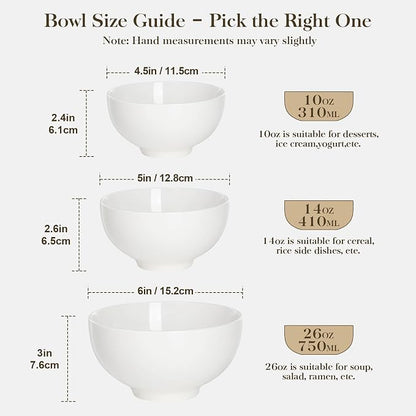 MALACASA 26 OZ Porcelain Soup Bowls Set of 4, White Ceramic Bowls for Kitchen, Cereal Bowl for Oatmeal, Fruit, Salad, Ramen and Rice Bowl -Dishwasher & Microwave Safe Bowls