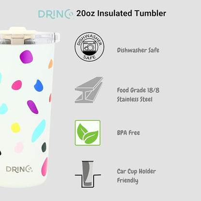 Drinco - 20 oz Stainless Steel Tumbler | Double Walled Vacuum Insulated Mug With Lid, 2 Straws, For Hot & Cold Drinks (20oz Blots)