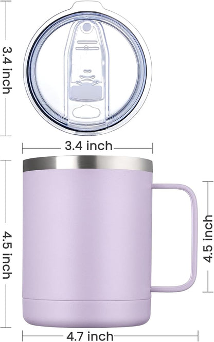 MEWAY 12oz Coffee Mug With Handle and Sliding Lid,Stainless Steel Travel Tumbler Cup with Handle,Double Wall Vacuum Insulated Camping Cup for Hot & Cold Drinks Tea (Lilac,Set of 1)