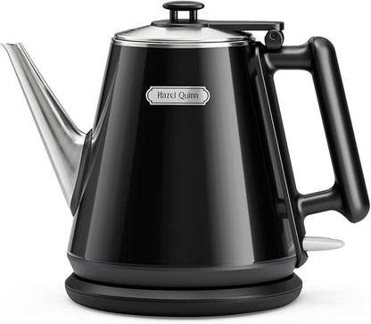 Hazel Quinn Electric Kettle - 1L/34oz Small Tea Kettle, 800W Fast Boil, All 304 Stainless Steel Interior, Double Wall for Cool Touch and Thermal, Auto Shut-Off, BPA-Free, Cordless - Jet Black