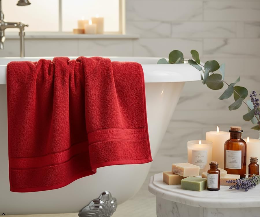 6 Piece Bath Towel Set, 2 Bath, 2 Hand, 2 Washcloths, Red