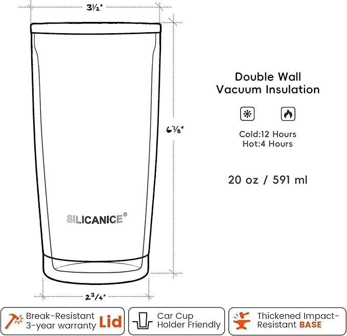 20oz Hygienic Stainless Steel Vacuum Insulated Tumbler w/ Easy-On/Easy-Off Lid - Removable slider, Double Wall 18/8 Travel Mug, BPA-Free, Fits Cup Holders, Premium Quality, Smart Value - Lilac