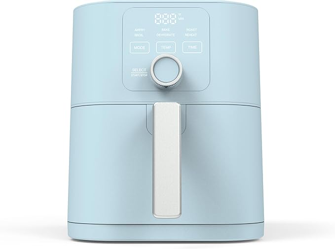 Martha Stewart 6QT Air Fryer, 6-in-1, Bake, Broil, Roast, Air Fry, Dehydrate, Reheat, Ceramic Non-Stick Basket, Crispy Results Fast, 400°F Max Temp, Shake Reminder, Sky Blue