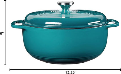 Lodge Essential Enamel Cast Iron Dutch Oven 6 Quarts - Perfect for Bread Baking, Braising, Marinating & Slow Cooking, Features Moisture-Sealing Lid & Dual Handles, Kitchen Essentials, Lagoon