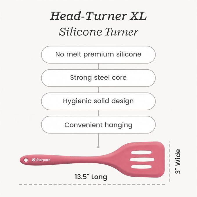 Starpack 'Head Turner' XL Premium Silicone Turner and Slotted Spatula - 13.5" Turning Spatulas High Heat Resistant to 600°F - Silicone Slotted Spatulas for Cooking - Non Stick Rubber Turning Spatula
