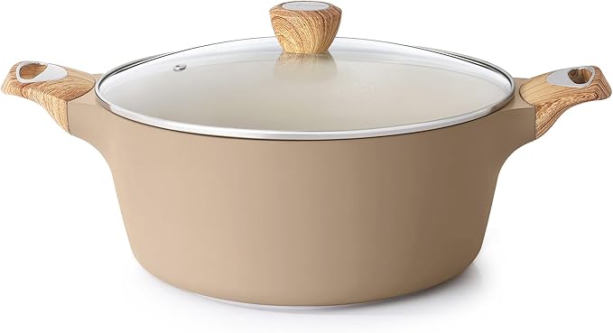 SENSARTE Ceramic Nonstick Stock Pot with Lid, 2.6/4.5/6.6/8.5/11 QT Soup Pot Casserole Pot, Non-toxic Healthy Pasta Pot, Large Cooking Pot Stew Pot, Induction Compatible, PFOA PFAS PTFE Free, Taupe