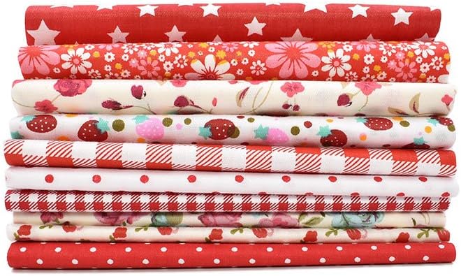 10pcs 12 x 12 inches (30cmx30cm) Print Red Series Fabric Bundle Squares Patchwork DIY Sewing Scrapbooking Quilting Pattern Artcraft