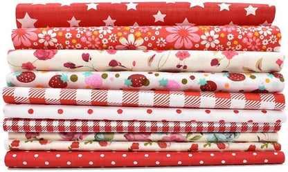 10pcs 12 x 12 inches (30cmx30cm) Print Red Series Fabric Bundle Squares Patchwork DIY Sewing Scrapbooking Quilting Pattern Artcraft