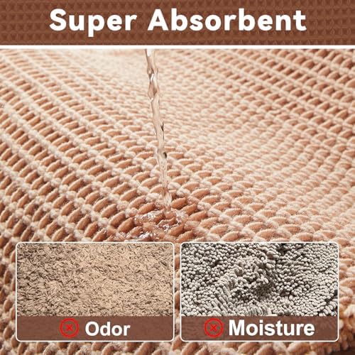 Triohero Waffle Bath Mat, Boho Bathroom Rugs Non Slip, 20x30 Light Peachy