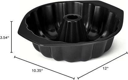 Amazon Basics Nonstick Carbon Steel Fluted Cake Pan, Dishwasher and Oven-Safe, 10 inch, Black