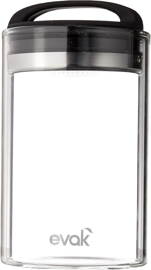 Prepara Evak Fresh Saver Airless Canister, Glass & Stainless, Medium, Soft Touch Black Handle