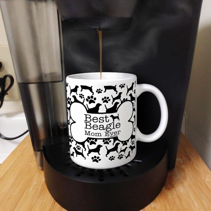ThisWear Dog Owner Best Beagle Mom Ever Paw Pattern 11oz Ceramic Coffee Mug with Handle