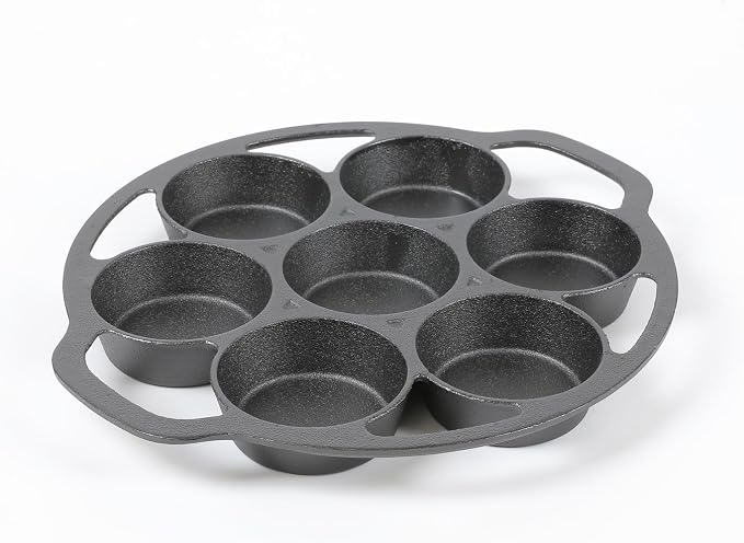 HAWOK Cast Iron Fried Egg Pan biscuit muffins and scones cake Pan With 7-Mold Design