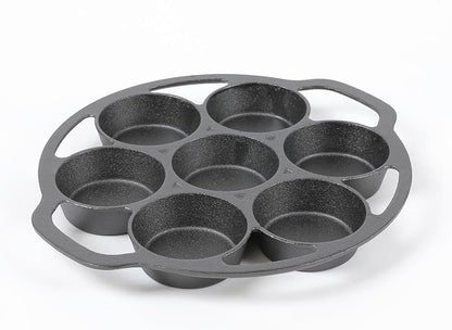 HAWOK Cast Iron Fried Egg Pan biscuit muffins and scones cake Pan With 7-Mold Design