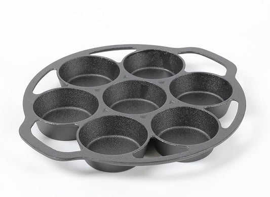 HAWOK Cast Iron Fried Egg Pan biscuit muffins and scones cake Pan With 7-Mold Design