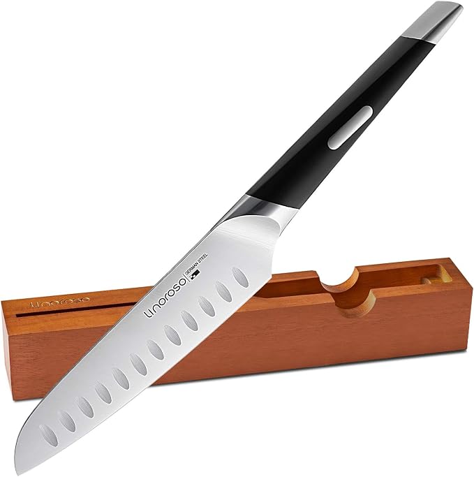 Linoroso Santoku Knife - Ultra Sharp German High-Carbon Stainless Steel, 6 inch - Mako Series with Exquisite In-Drawer Knife Block