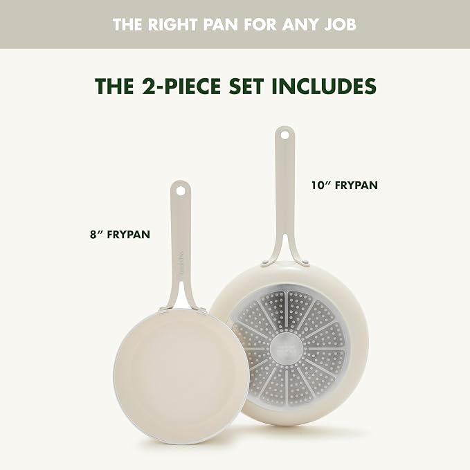 GreenPan Nova 2-Piece Nonstick Frying Pan Set, 8” & 10” Skillets, PFAS-Free Ceramic Cookware, Durable Fast Heating, Induction Ready, Omelet & Eggs, Oven Safe to 600F, Dishwasher Safe, Cream White