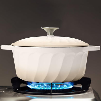 Enameled Cast Iron Dutch Oven with Lid, 3 QT Cast Iron Dutch Oven Pot, Heavy Duty Cast Iron Pot for Bread Baking, Cook, Bake, Oven Safe across All Cooktops (White,3 QT)