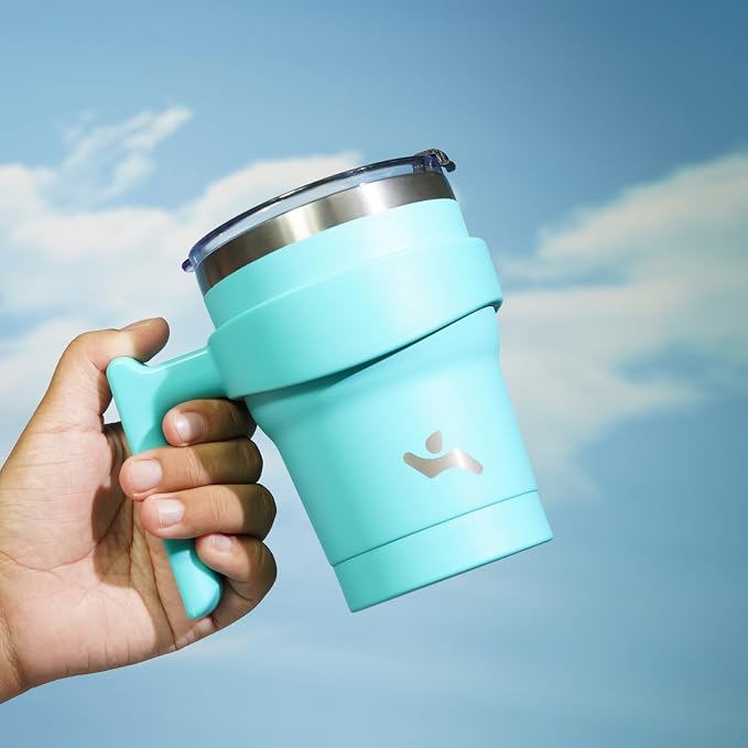 Konokyo 10 oz Tumbler with Handle and 2 Straw 2 Lid, Insulated Water Bottle Stainless Steel Vacuum Cup Reusable Travel Mug,Turquoise