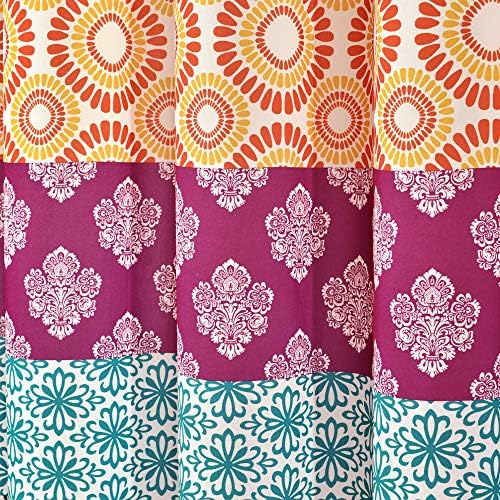 Lush Decor Bohemian Stripe Shower Curtain, 72" W x 72" L, Fuchsia & Orange - Bathroom Curtain - Striped Shower Curtain - Boho Decor - Fabric Shower Curtains