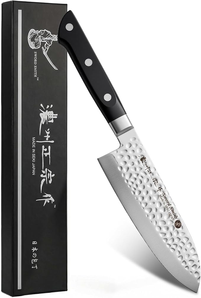 6.7 Inch Santoku Knife, Made in Japan, Full Tang AUS-6 High Carbon Molybdenum Stainless Steel Japanese Chef Knife with Hammered Blade, Kitchen Knife Gifts for Men and Women