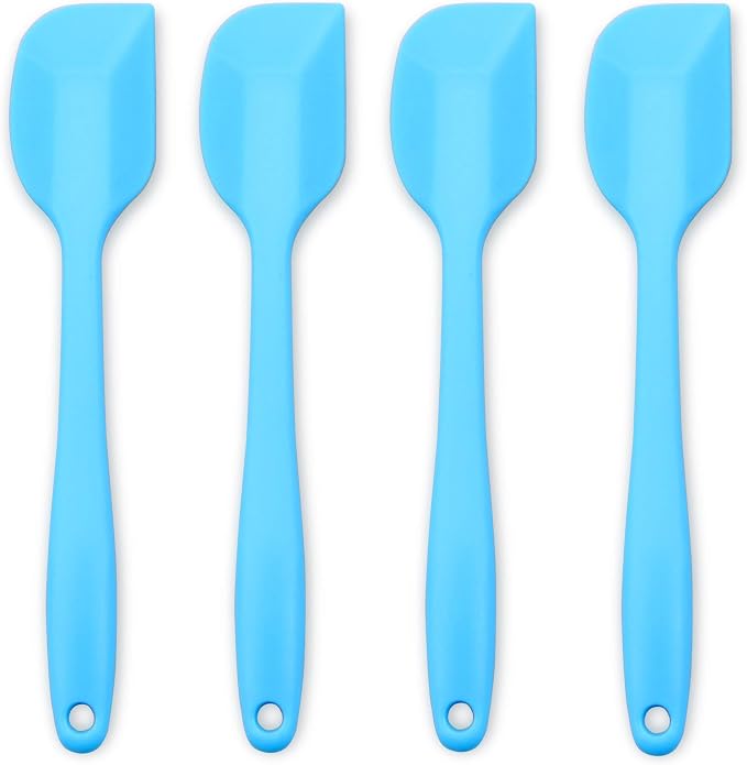 4‑Piece Silicone Spatulas Set Heat Resistant 600°F Seamless Steel‑Core Rubber Spatulas for Nonstick Cookware ALLWIN HOUSEWARE Uniform Length Kitchen Spatulas for Cooking & Baking, Blue