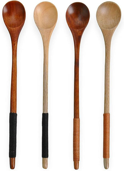 Brown Small Wooden Spoons, Small Soup Spoons Serving Spoons Wooden Teaspoon for Coffee Tea Jam Bath Salts Dessert Cake Ice Cream Antipasto Cappuccino, Cooking Utensils, Long Handle
