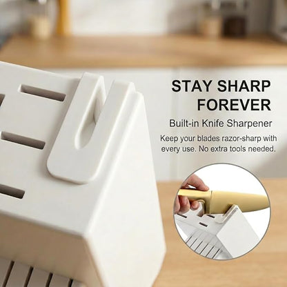 McCook® Knife Sets, Golden Titanium Stainless Steel Kitchen Knife Block Sets with Built-in Sharpener,15 Piece Knives, Restaurant Grade Sharp, Elegant Gold & Stylish Wooden Block for Modern Culinary