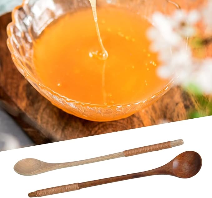 Brown Small Wooden Spoons, Small Soup Spoons Serving Spoons Wooden Teaspoon for Coffee Tea Jam Bath Salts Dessert Cake Ice Cream Antipasto Cappuccino, Cooking Utensils, Long Handle