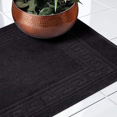 Superior Heavyweight Cotton Bath Mats, Bath Rugs For Bathroom Accessories, Washable Rug For Shower, Bath, Toilet, Modern Decor, No Backing, Luxury Hotel And Spa Quality, Set of 2, 22" x 35", Black