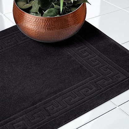 Superior Heavyweight Cotton Bath Mats, Bath Rugs For Bathroom Accessories, Washable Rug For Shower, Bath, Toilet, Modern Decor, No Backing, Luxury Hotel And Spa Quality, Set of 2, 22" x 35", Black