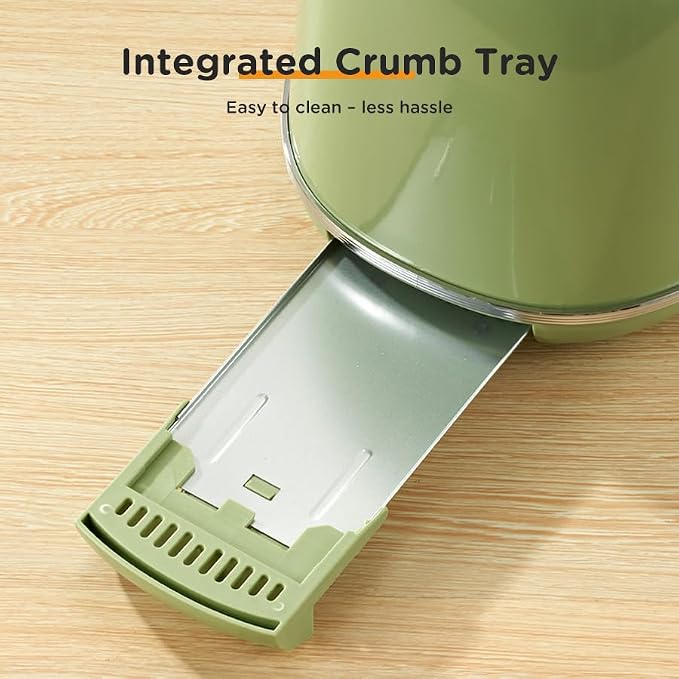 Wiltal Toaster Retro 2 Slice, Vintage Green Toaster with Lid, with Bread Attachment, Preheat, Defrost And Cancel Functions, 6 Browning Levels (Green)