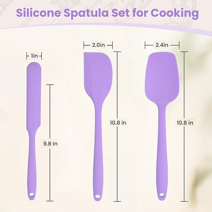Spatulas Silicone Heat Resistant, Rubber Spatula Food Grade, Handle with Ergonomic Grip Kitchen Utensils Set,Nonstick Silicona Cooking Utensils Set for Cooking and Mixing 3Pacs Purple