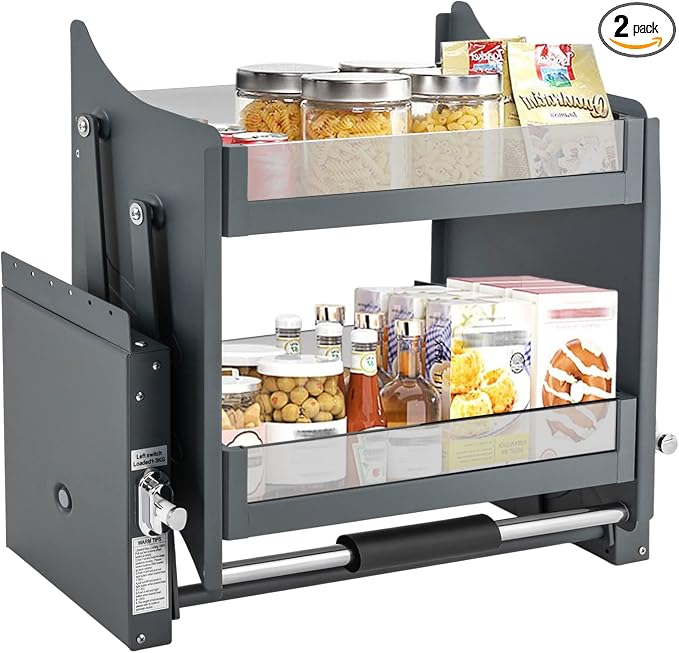 Pull Down Shelf for Kitchen Upper Cabinet,2-Tier Pull Down Cabinet Organizer,Pull-Down Shelf for 24 Inch Kitchen Upper Cabinets,26.4 Lbs Load Capacity (22.2 * 10.63 * 21.65inch)