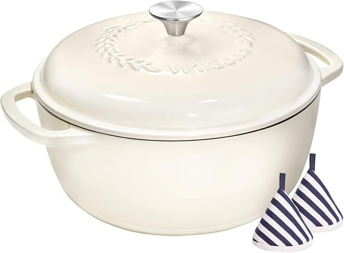 Enameled Cast Iron Dutch Oven Pot with Lid - Wildone 6QT Dutch Oven for Bread Baking, Braising, Stews, Roasting, Across All Cooktops, Oven Safe up to 500° F, Cream White