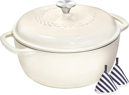 Enameled Cast Iron Dutch Oven Pot with Lid - Wildone 6QT Dutch Oven for Bread Baking, Braising, Stews, Roasting, Across All Cooktops, Oven Safe up to 500° F, Cream White