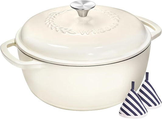Enameled Cast Iron Dutch Oven Pot with Lid - Wildone 6QT Dutch Oven for Bread Baking, Braising, Stews, Roasting, Across All Cooktops, Oven Safe up to 500° F, Cream White