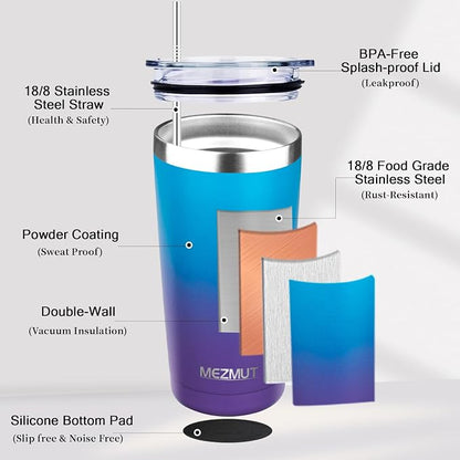 MEZMUT 20oz Tumbler Coffee Travel Mug with Daul Lid and Straw, Stainless Steel Double Wall Vacuum Spill Proof Insulated Tumbler, Hot or Iced Coffee Cups for Drinks (1Pack, Dark Lavender Green)